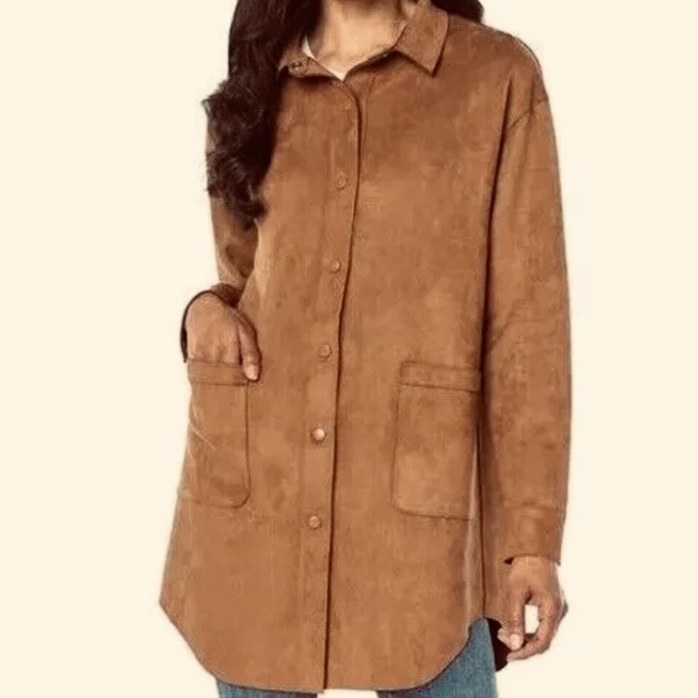 WELL WORN Faux Suede Light Brown Cinnamon Shacket Jacket Shirt Snap Closure M